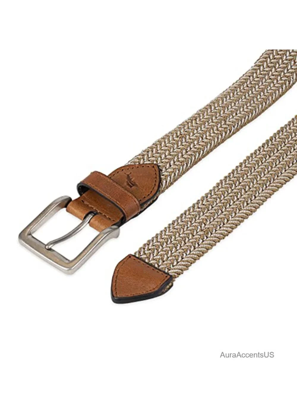 Men's Two Tone Stretch Web Belt with Genuine Leather Buckle